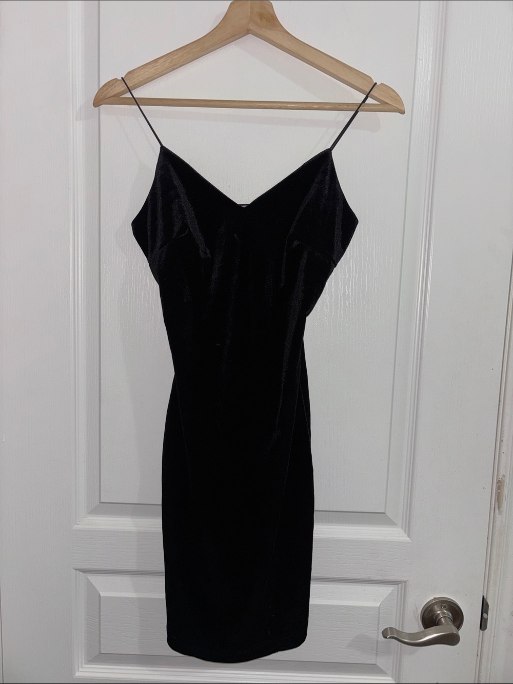 Classic Black Velvet Stretchy Slip Dress with Spaghetti Straps